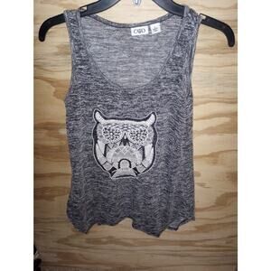 2/$10 Women's Cato Small Owl Tank Grey